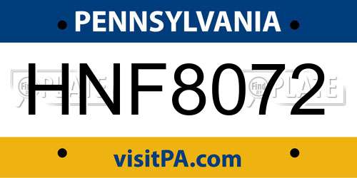 HNF8072 Pennsylvania License Plate