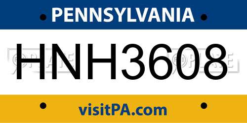 HNH3608 Pennsylvania License Plate