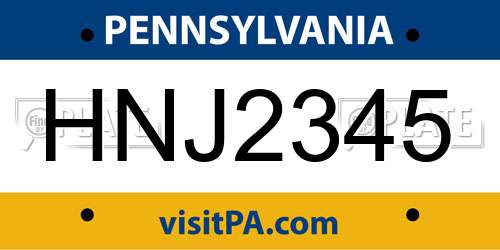 HNJ2345 Pennsylvania License Plate