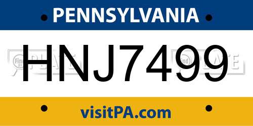 HNJ7499 Pennsylvania License Plate