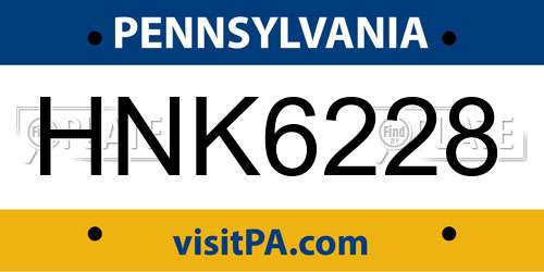 HNK6228 Pennsylvania License Plate