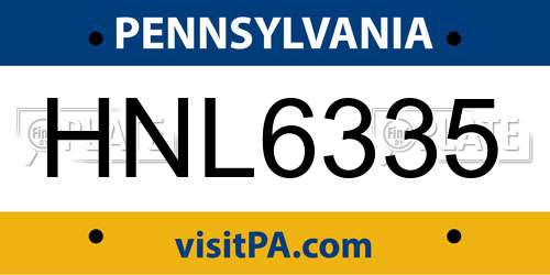 HNL6335 Pennsylvania License Plate