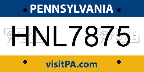 HNL7875 Pennsylvania License Plate