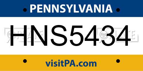 HNS5434 Pennsylvania License Plate