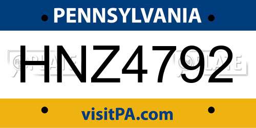 HNZ4792 Pennsylvania License Plate