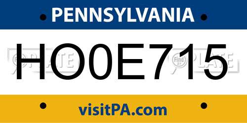 HO0E715 Pennsylvania License Plate