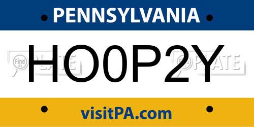 HO0P2Y Pennsylvania License Plate