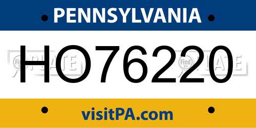 HO76220 Pennsylvania License Plate