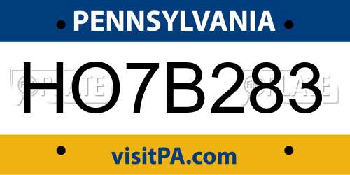 HO7B283 Pennsylvania License Plate