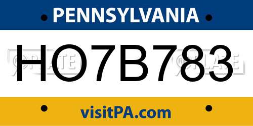 HO7B783 Pennsylvania License Plate