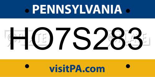 HO7S283 Pennsylvania License Plate
