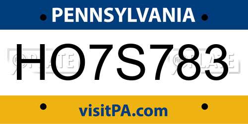 HO7S783 Pennsylvania License Plate