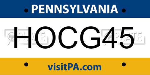 HOCG45 Pennsylvania License Plate
