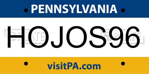 HOJOS96 Pennsylvania License Plate