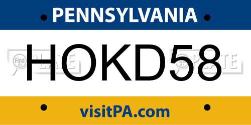 HOKD58 Pennsylvania License Plate