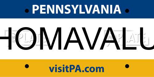 HOMAVALU Pennsylvania License Plate