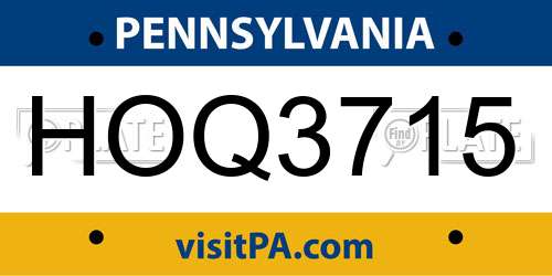 HOQ3715 Pennsylvania License Plate