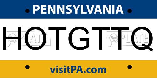 HOTGTTQ Pennsylvania License Plate