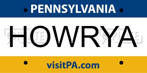 HOWRYA Pennsylvania License Plate