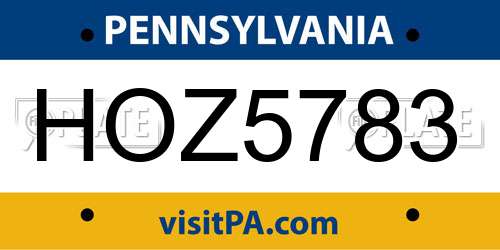 HOZ5783 Pennsylvania License Plate