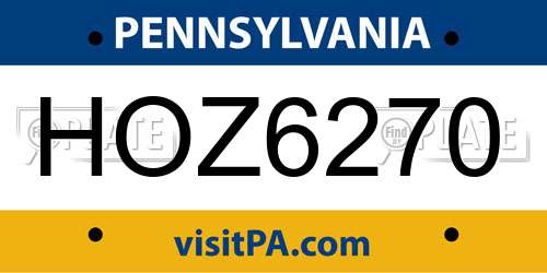 HOZ6270 Pennsylvania License Plate