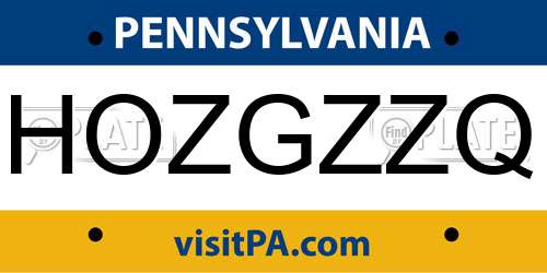 HOZGZZQ Pennsylvania License Plate