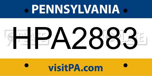 HPA2883 Pennsylvania License Plate