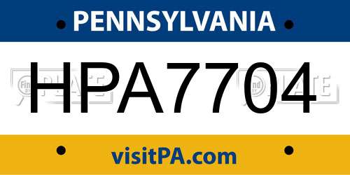 HPA7704 Pennsylvania License Plate