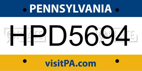 HPD5694 Pennsylvania License Plate