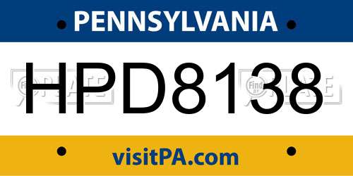 HPD8138 Pennsylvania License Plate