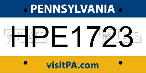 HPE1723 Pennsylvania License Plate