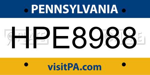 HPE8988 Pennsylvania License Plate