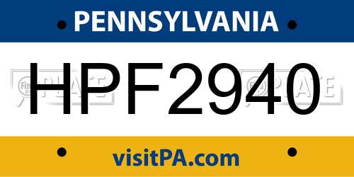 HPF2940 Pennsylvania License Plate
