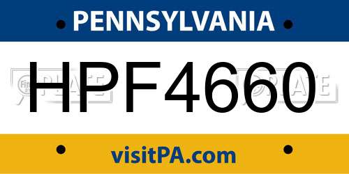 HPF4660 Pennsylvania License Plate