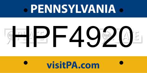 HPF4920 Pennsylvania License Plate