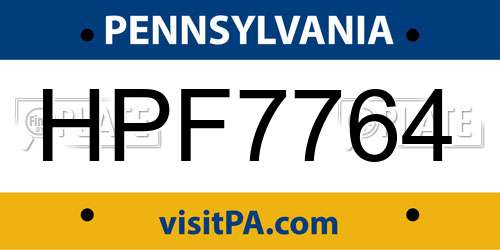 HPF7764 Pennsylvania License Plate