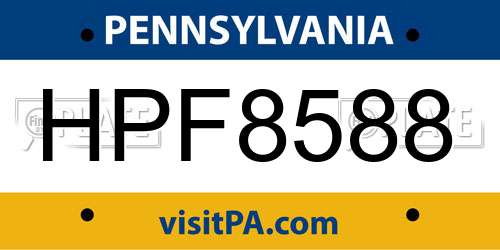 HPF8588 Pennsylvania License Plate