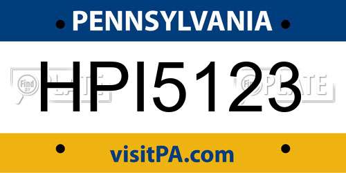 HPI5123 Pennsylvania License Plate