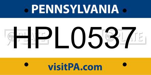 HPL0537 Pennsylvania License Plate