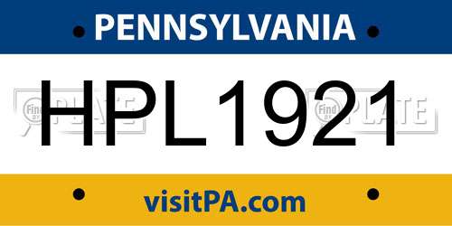 HPL1921 Pennsylvania License Plate