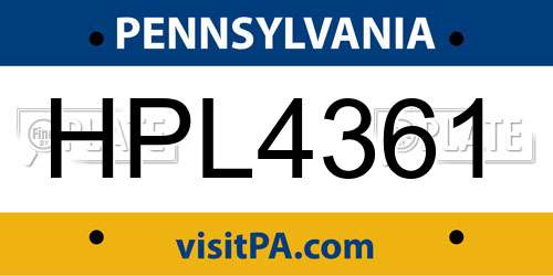 HPL4361 Pennsylvania License Plate