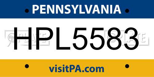 HPL5583 Pennsylvania License Plate