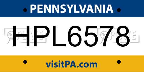 HPL6578 Pennsylvania License Plate