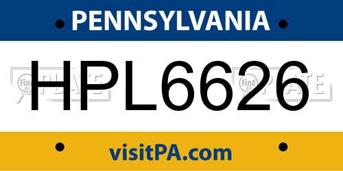 HPL6626 Pennsylvania License Plate