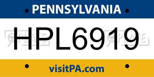 HPL6919 Pennsylvania License Plate