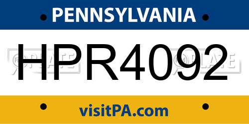 HPR4092 Pennsylvania License Plate
