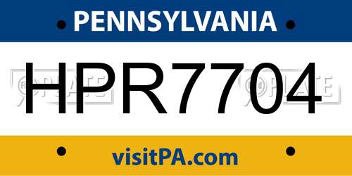 HPR7704 Pennsylvania License Plate