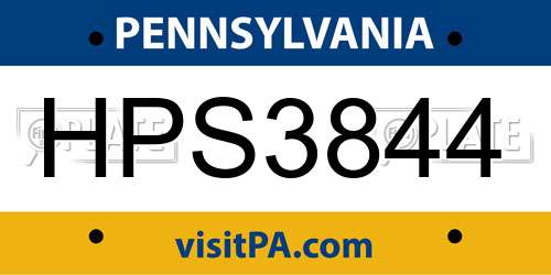 HPS3844 Pennsylvania License Plate