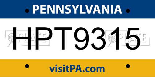 HPT9315 Pennsylvania License Plate