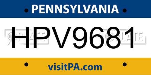 HPV9681 Pennsylvania License Plate